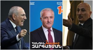 В Мартуни агитационные плакаты кандидата от «Гражданского договора» разместили на фасадах магазинов и заведений общепита